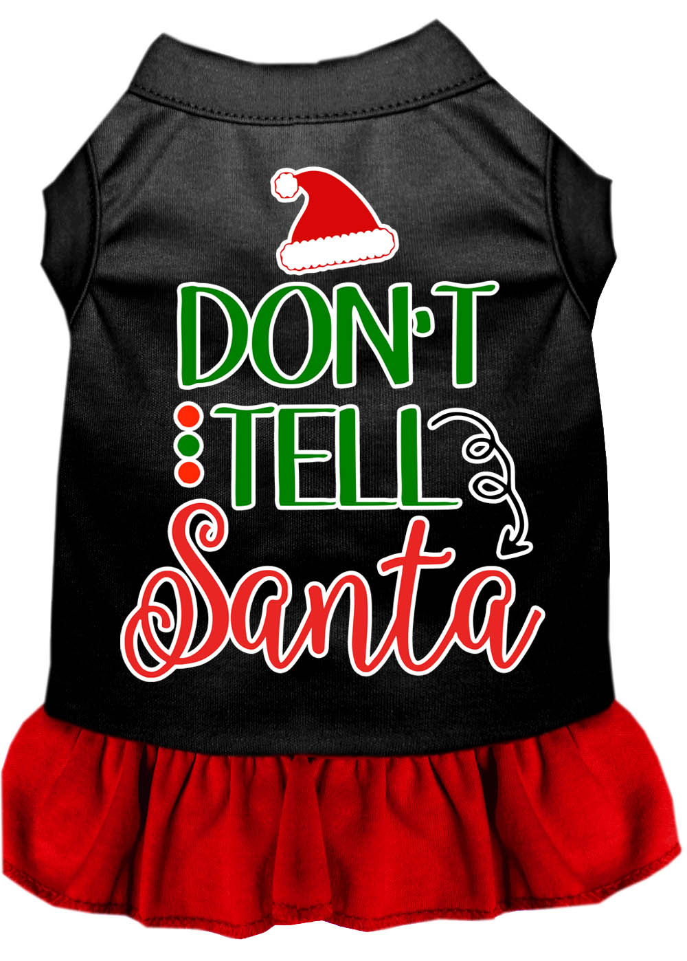 Don't Tell Santa Screen Print Dog Dress Black with Red Lg